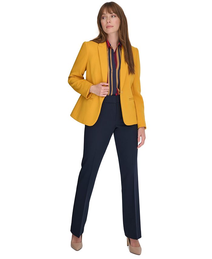 Tommy Hilfiger Women's One Button Ruched Sleeve Blazer Blue Size 4