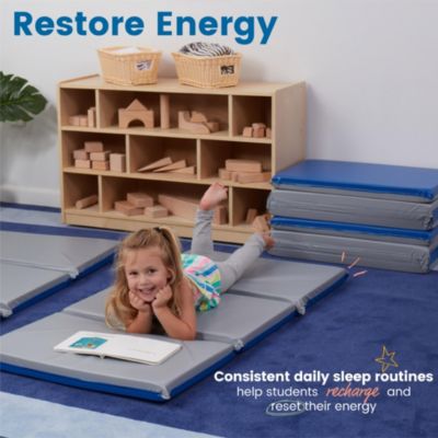 RestZone Premium Folding Rest Mat, 3-Section, 2in, Blue/Grey, 5-Pack