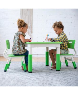 Dry-Erase Square Activity Table with 2 Chairs, Adjustable, Grassy Green, 3-Piece