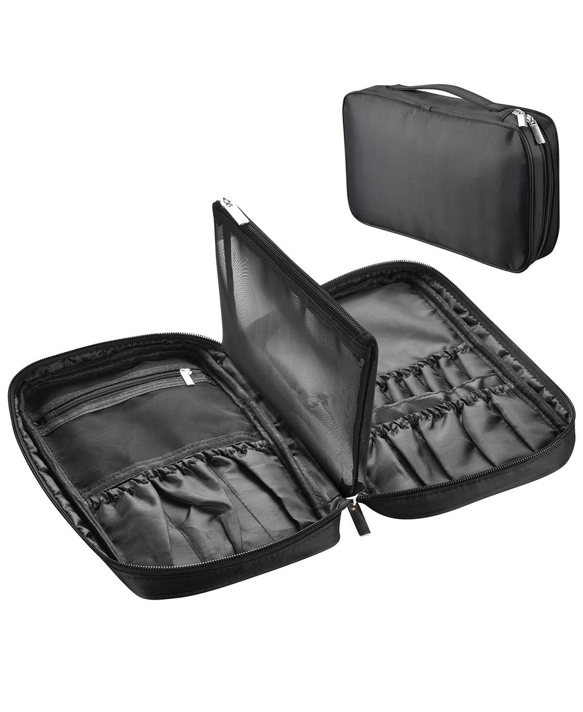 Portable Multi Brush Holder Makeup Bag Cosmetic Organizer Polyester Storage Travel Case with Belt Strap (Only Bag) - Natrual