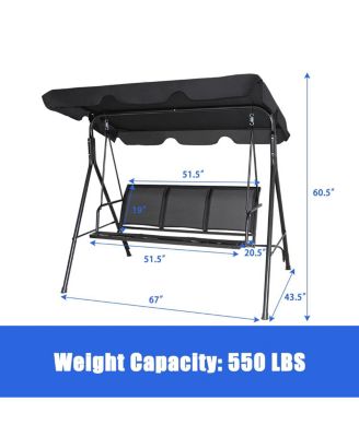 Outdoor Patio Swing Canopy 3 Person Canopy Swing Chair Patio Hammock Black