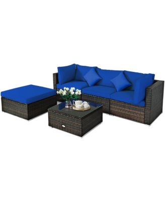 5PCS Outdoor Patio Rattan Furniture Set Sectional Conversation