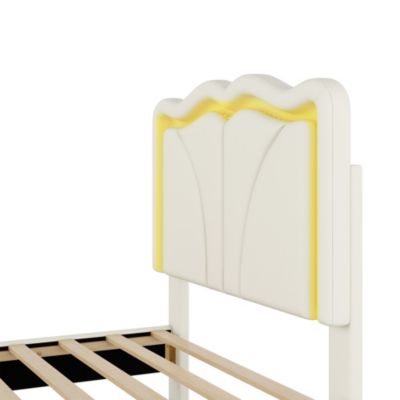 Streamdale Twin Platform Bed with LED Lights and Adjustable Headboard