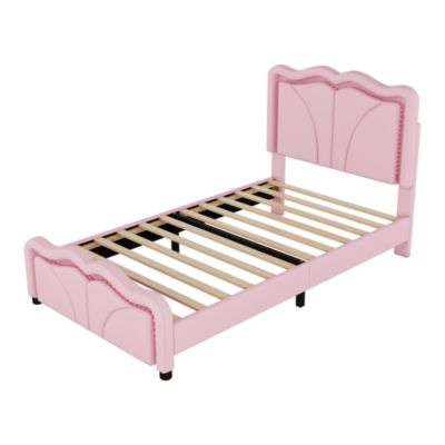 Twin Platform Bed with LED Lights and Adjustable Headboard