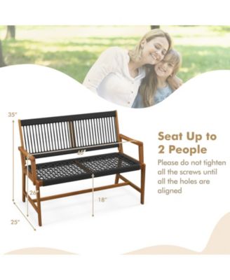 Outdoor Acacia Wood Bench with Backrest and Armrests