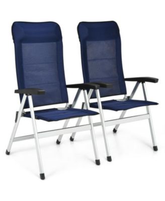 2Pcs Patio Dining Chair with Adjust Portable Headrest-Blue