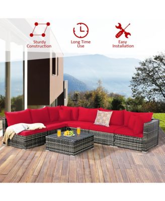 7PCS Patio Rattan Furniture Set Sectional Sofa Garden