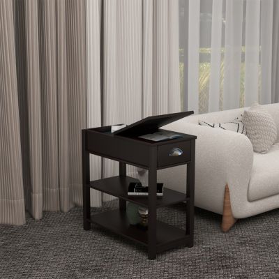 Narrow End Table with Flip-Over Drawers