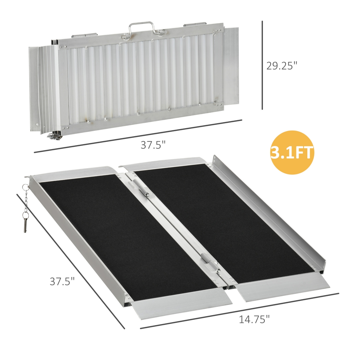 Homcom 3' Portable Wheelchair Ramp for Home, Threshold Handicap Ramp