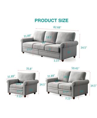 Streamdale Linen Fabric Upholstered With Storage Sofa 1+2+3 Sectional