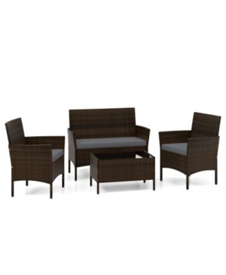 4 Piece Patio Rattan Conversation Set with Cozy Seat Cushions
