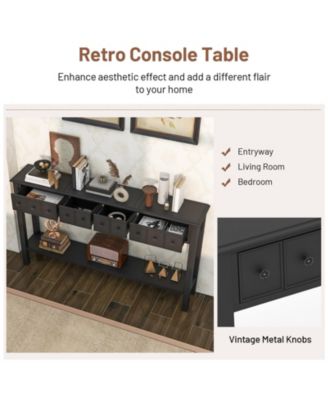 Long Sofa Table with 4 Storage Drawers and Open Lower Shelf for Living Room