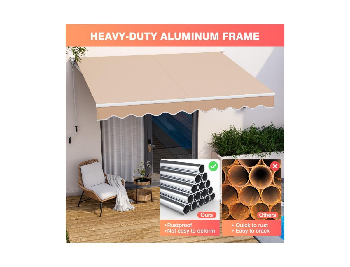 Slickblue 10 x 8.2 Feet Retractable Awning with Easy Opening Manual Crank Handle