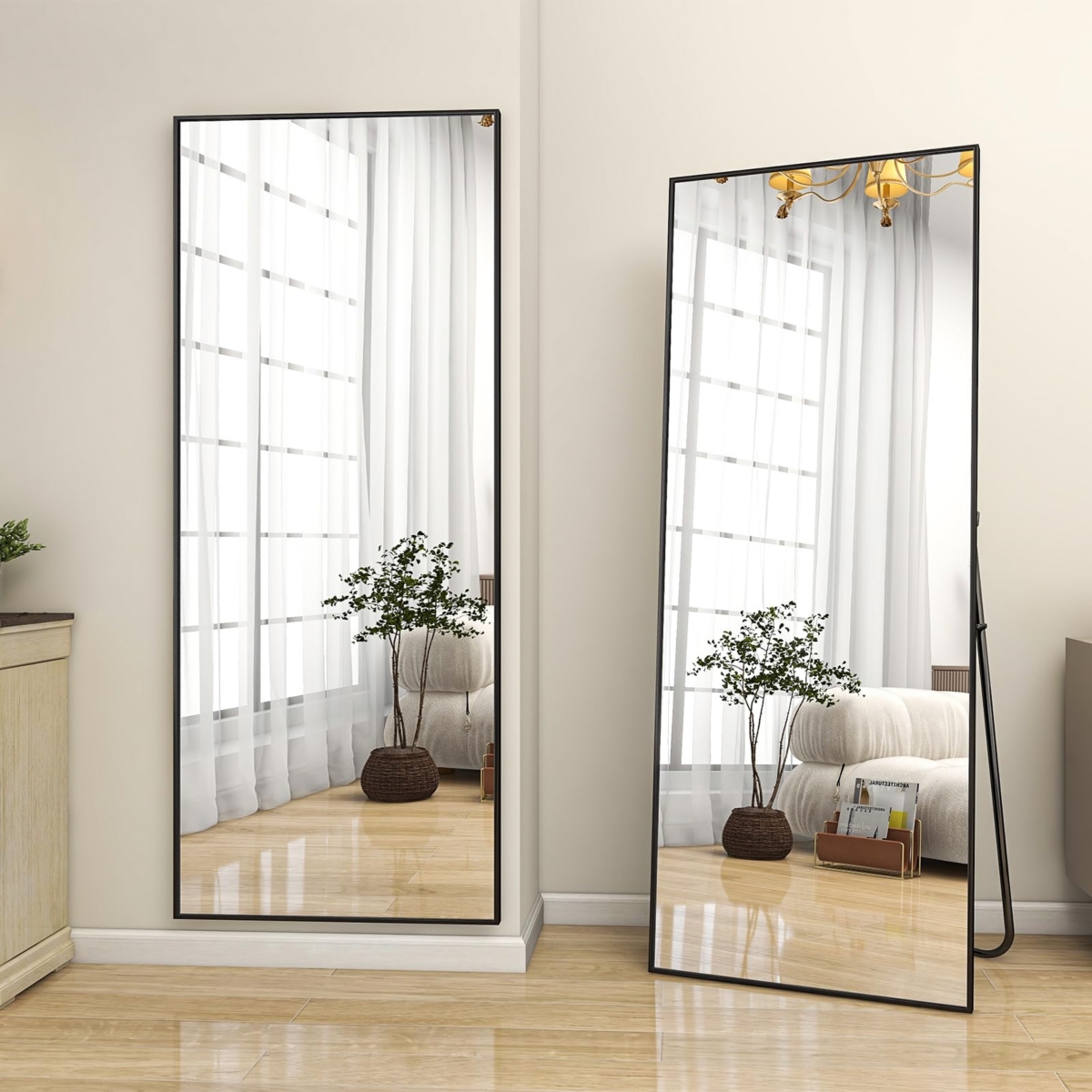 Rectangular Free Stand Mirror 18"x58" in Black - Black