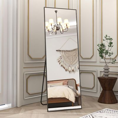 Black 64"x21" Full-Length Rectangle Nano Glass Mirror, Standing or Wall-Mounted