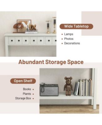 Long Sofa Table with 4 Storage Drawers and Open Lower Shelf for Living Room