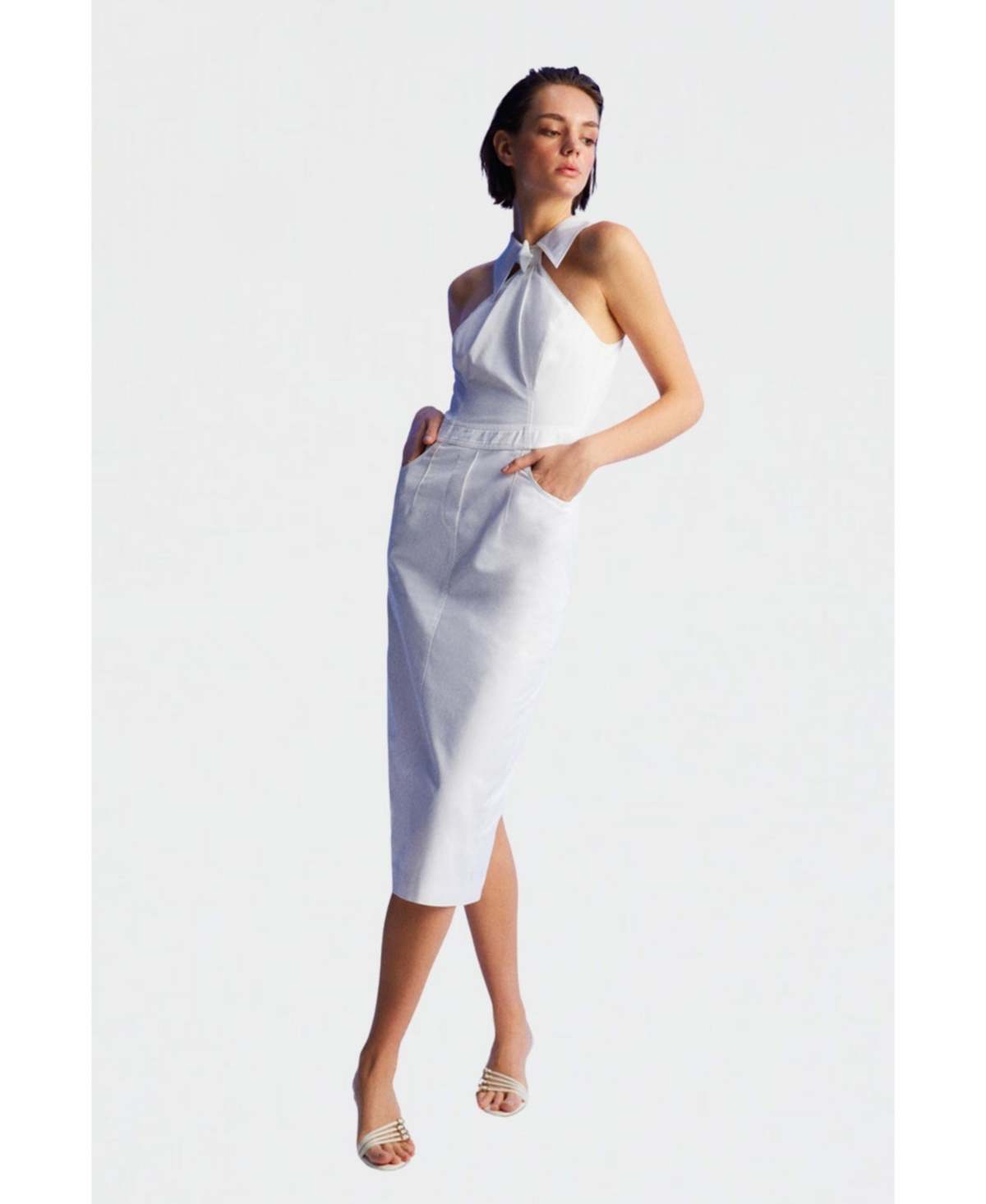 Women's Halter Neck Long Dress - White