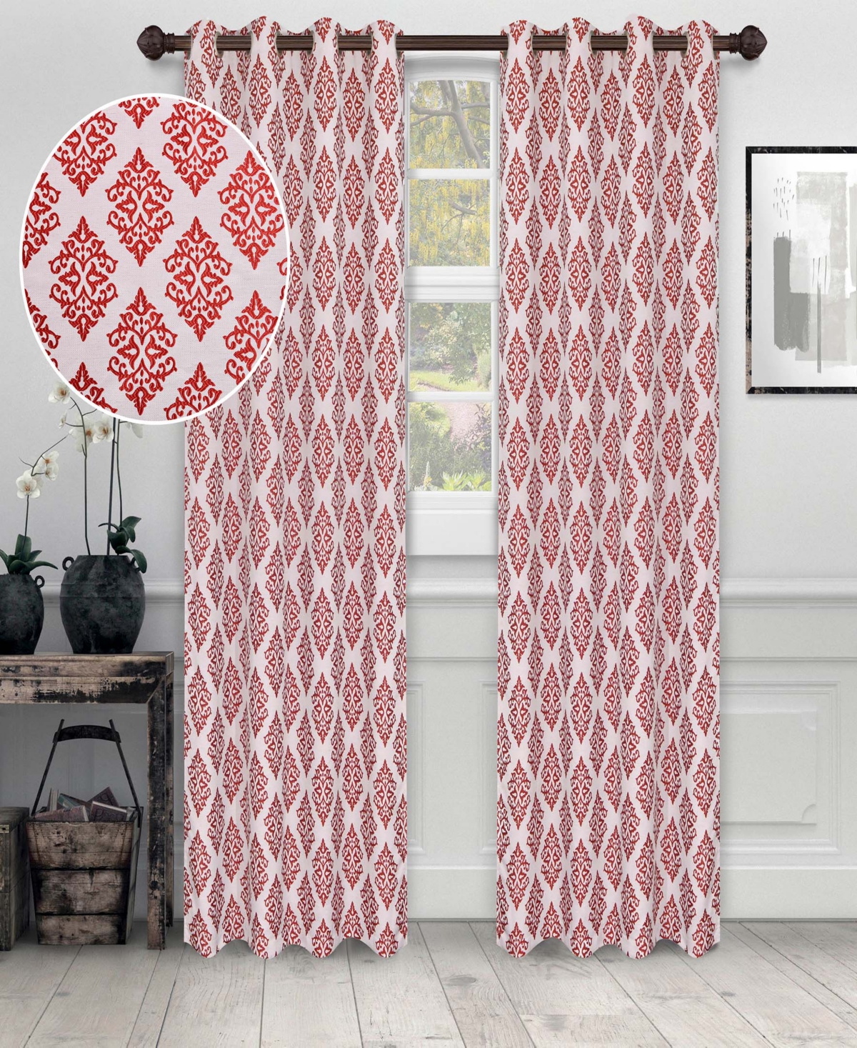 Superior Modern Venetian Damask Jacquard 2-Piece Curtain Panels with Grommet Header Top, 52
