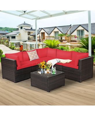 6PCS Patio Rattan Furniture Set Sectional Cushioned Sofa Deck
