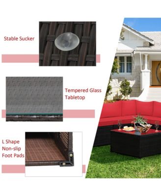 6PCS Patio Rattan Furniture Set Sectional Cushioned Sofa Deck