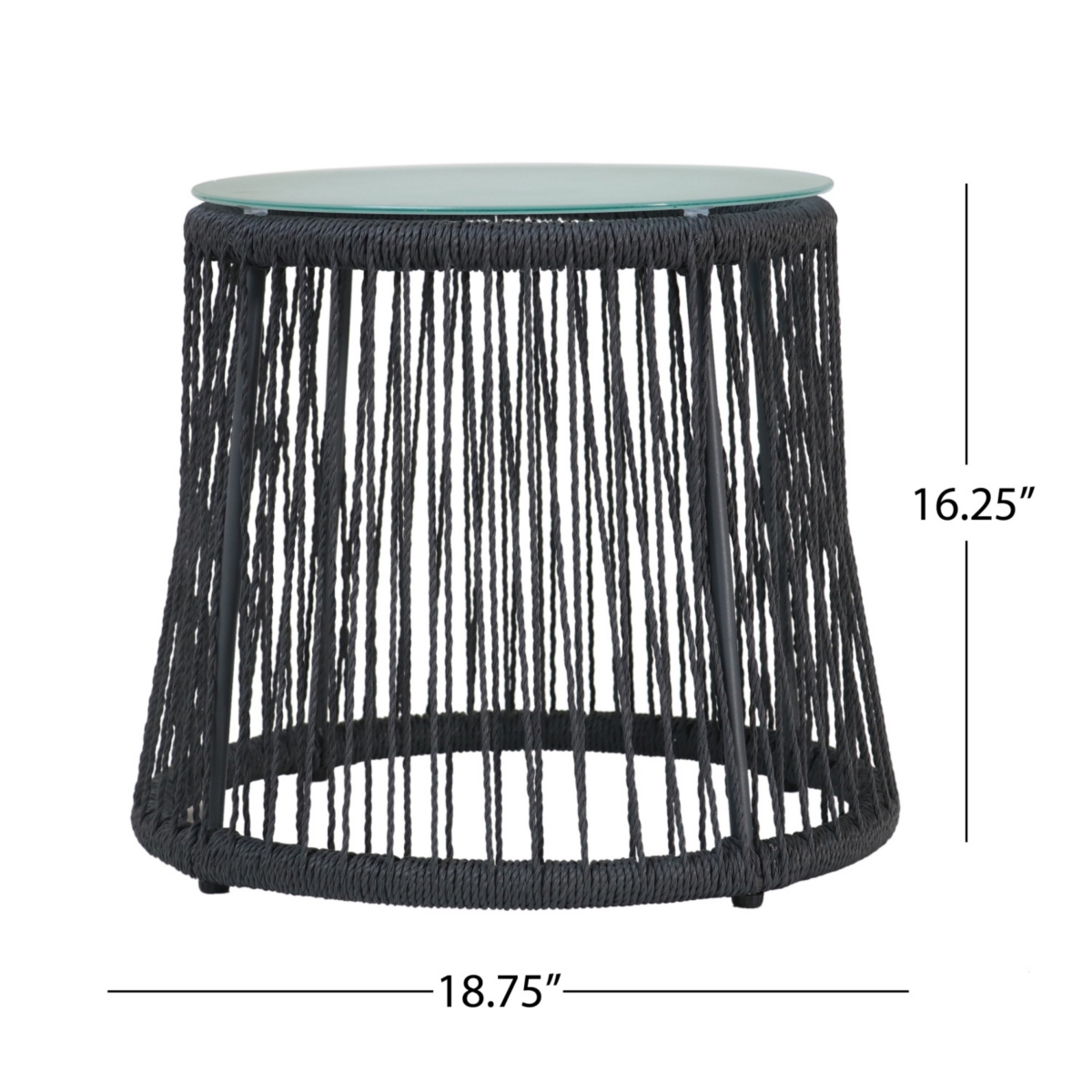 Streamdale Furniture Boho-Chic Glass-Top End Table with Woven Rope Texture