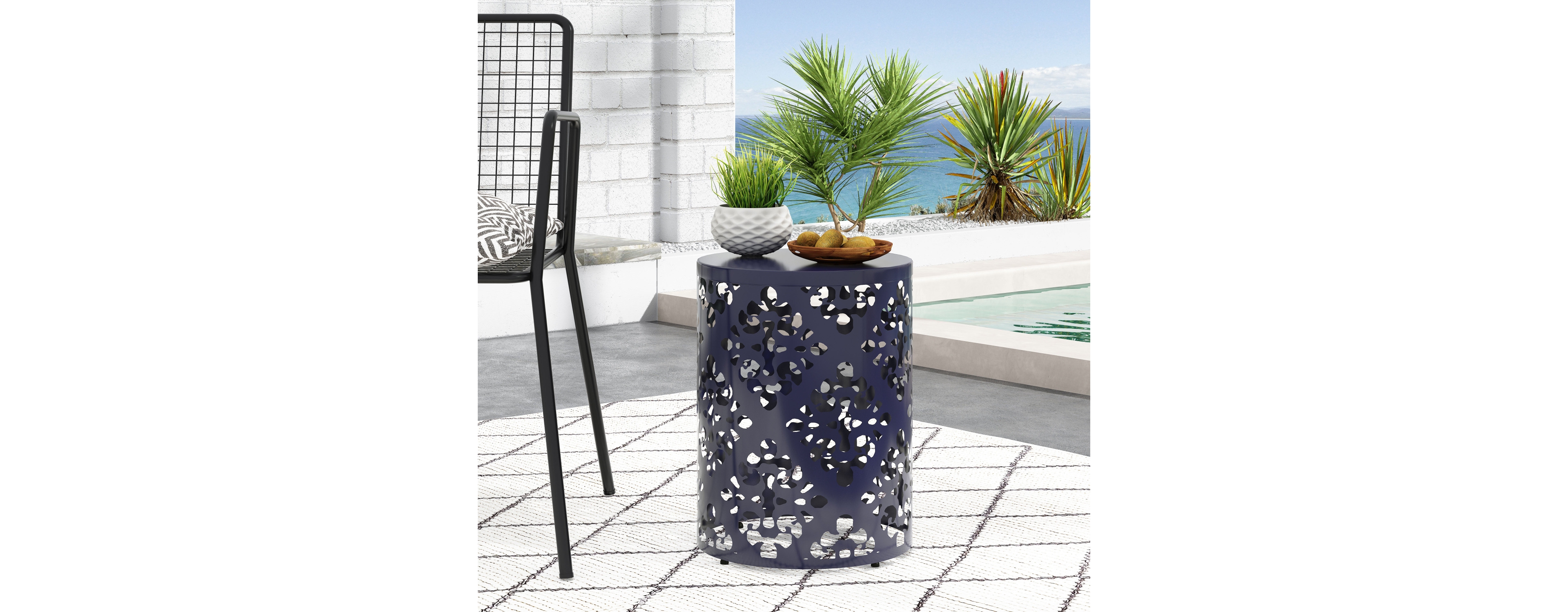 Streamdale Modern Iron Cut Side Table with Cylindrical Design