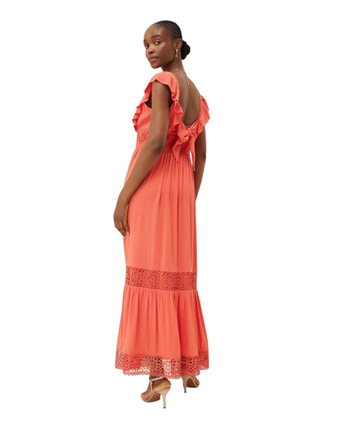 fatface marissa tie neck maxi dress mid orange