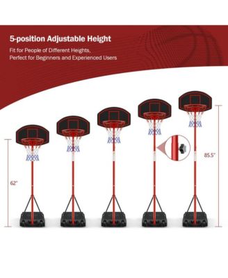 Adjustable Basketball Hoop System Stand Portable with 2 Wheels Fillable Base-Black & Red