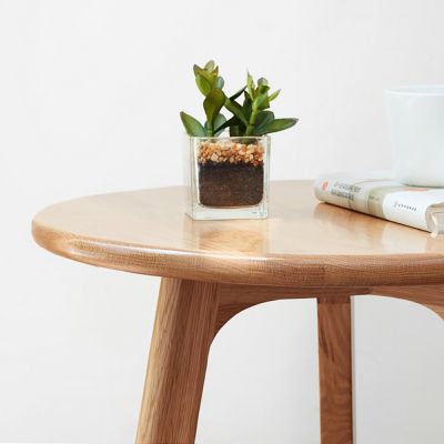 Small Oak Wood Round End Table for Living Room & Bedroom