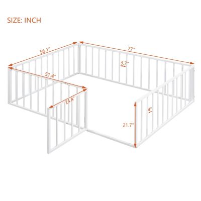 Full Size Metal Floor Bed Frame with Fence and Door