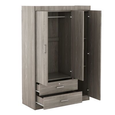 Streamdale 3-Door Mirror Wardrobe with shelves, Gray