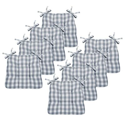 Country Living Gingham Plaid Checkered Farmhouse Chair Cushion Pads, 8-Piece Set