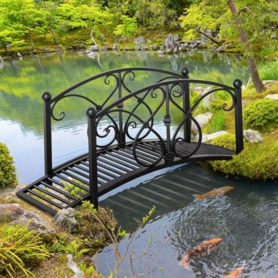 Garden Bridge 3.3', Floral Pond Bridge with Safety Railings