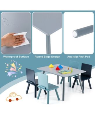 5 Pieces Kids Wooden Activity Play Furniture Set with Building Blocks