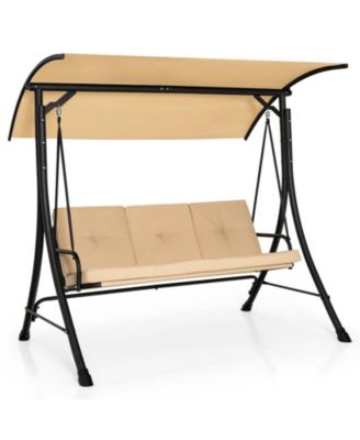 3-Seat Outdoor Porch Swing with Adjustable Canopy and Padded Cushions