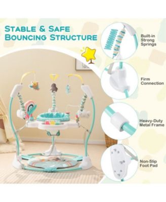 Boys Baby Activity Center Height Adjustable Baby Bouncing Saucer with Interactive Toys-Blue