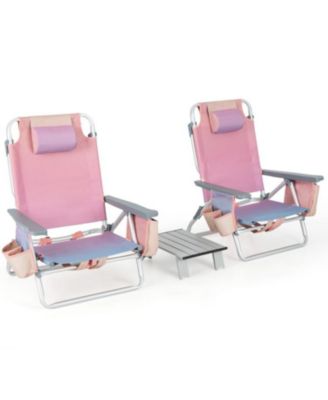 2 Packs 5-Position Outdoor Folding Backpack Beach Table Chair Reclining Chair Set