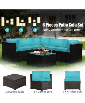 6PCS Patio Rattan Furniture Set Sectional Cushioned Sofa Deck
