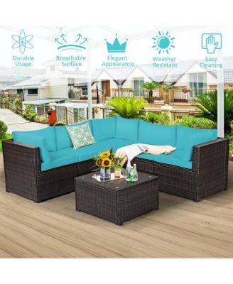6PCS Patio Rattan Furniture Set Sectional Cushioned Sofa Deck