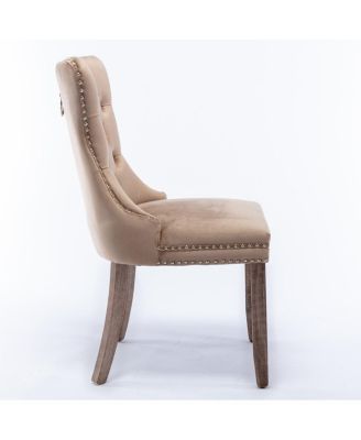 Streamdale 2 Pieces Set, Khaki Velvet Dining Chairs With Wood Legs