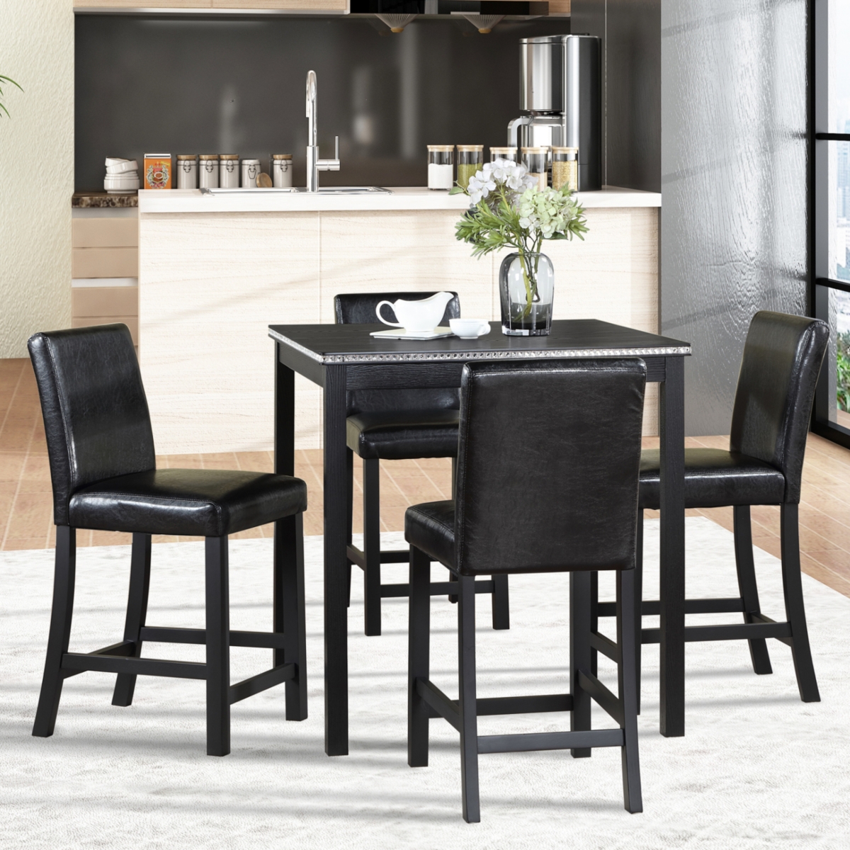 Simplie Fun Elegant Counter-Height Dining Set Table & 4 Upholstered Chairs
