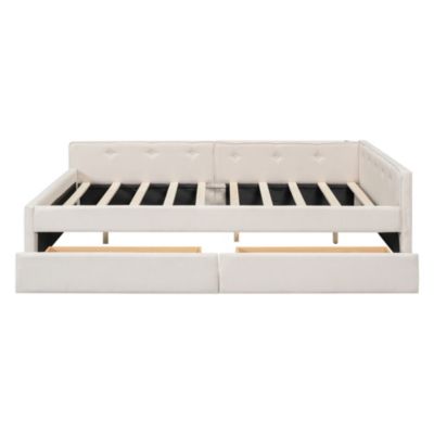 Queen Size Upholstered Platform Bed with USB and 2 Drawers