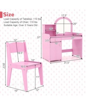 Kids Vanity Table and Chair Set with Shelves Drawer and Cabinet