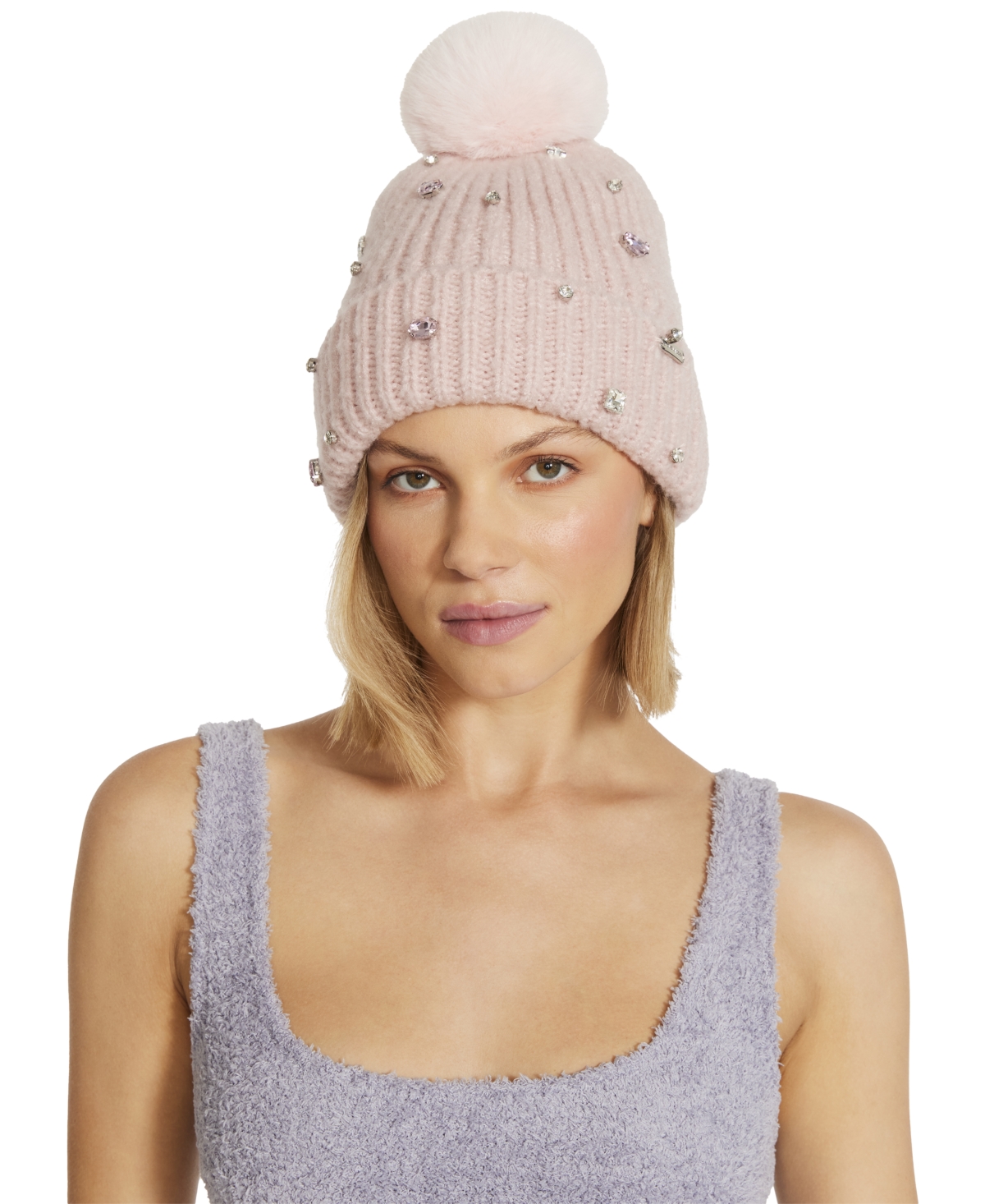 Steve Madden Women's 2-Pc. Embellished Beanie & Faux-Fur Slippers Boxed Gift Set