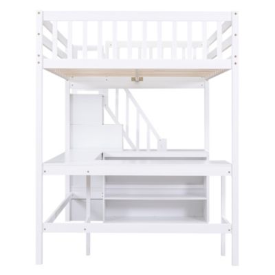 Streamdale Loft Bed with Desk, Shelves, and Staircase, Gray
