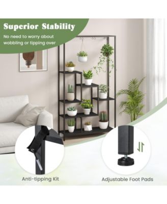 6-Tier Tall Plant Stand 71" Metal Indoor Plant Shelf with 10 Hanging Hooks