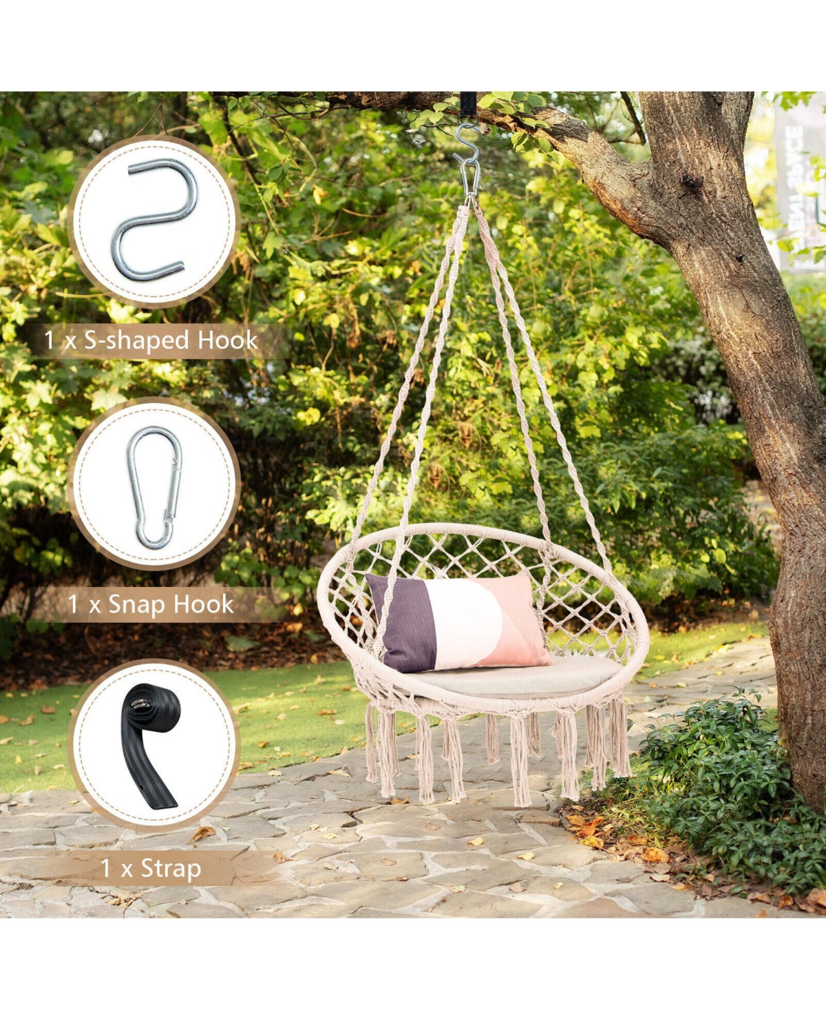 Slickblue Cushioned Hammock Swing Chair with Hanging Kit