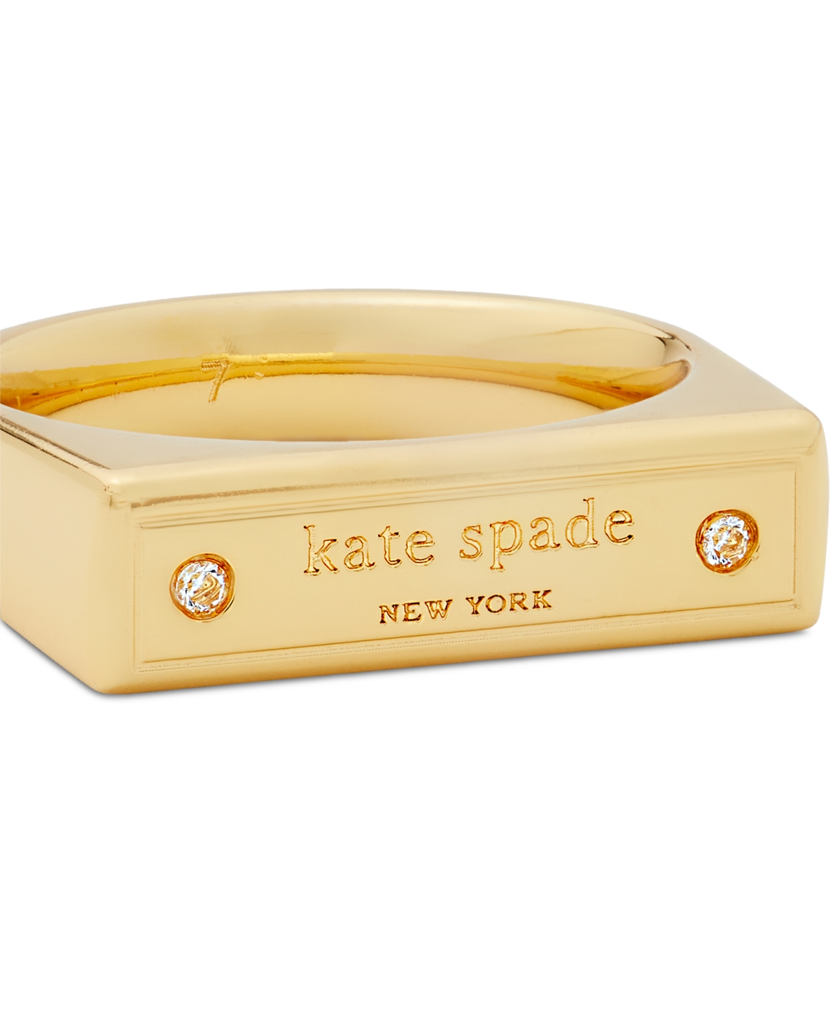 Shop Kate Spade Gold-tone Pave Logo Bar Ring In Clear,gold