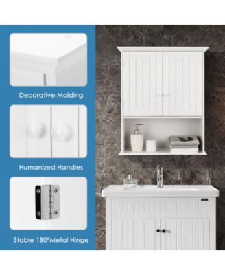 2-Door Wall Mount Bathroom Storage Cabinet with Open Shelf