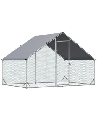 Simplie Fun Metal Chicken Coop Run with Cover, Walk-In Outdoor Poultry Pen for Rabbits, Ducks, Large Hen House for Yard, 10' x 6.5' x 6.5', Silver
